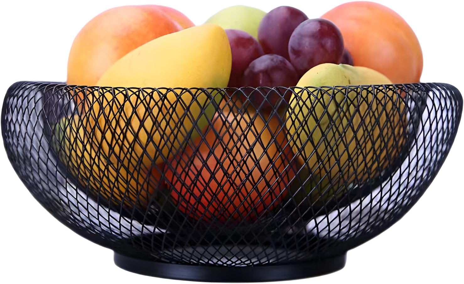 Mesh Fruit Bowl Metal Wire Fruit Vegetables Basket Holder for Counters Black Home Kitchen Stand Decorative Centerpiece (10")