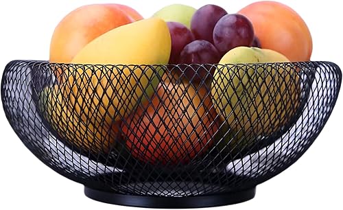 MEVOPHEE Frutero de malla de alambre de metal, cesta de frutas y verduras para mostradores, soporte de cocina negro para el hogar, centro de mesa