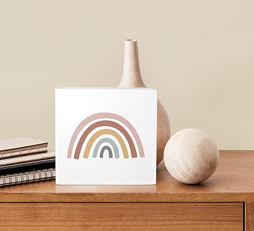 Miniatura 4 de Decoración de escritorio bohemia, caja de madera de arcoíris neutro, estilo rústico, estilo granja, bloque de madera, decoración para el hogar