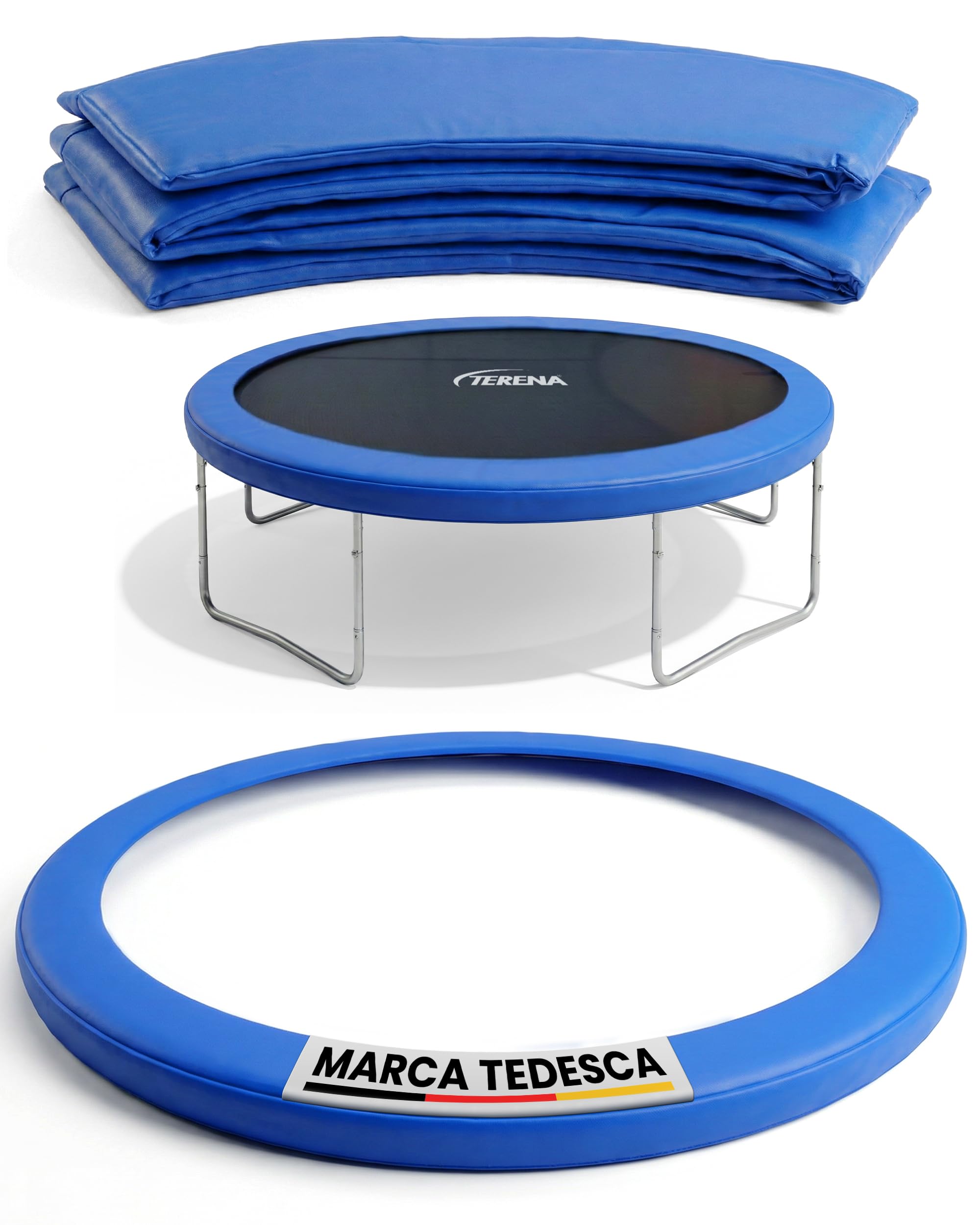Terena Copertura Imbottita Molle Bordo Protezione per Trampolino Elastico, in PVC, Resistente ai Raggi UV, Blu