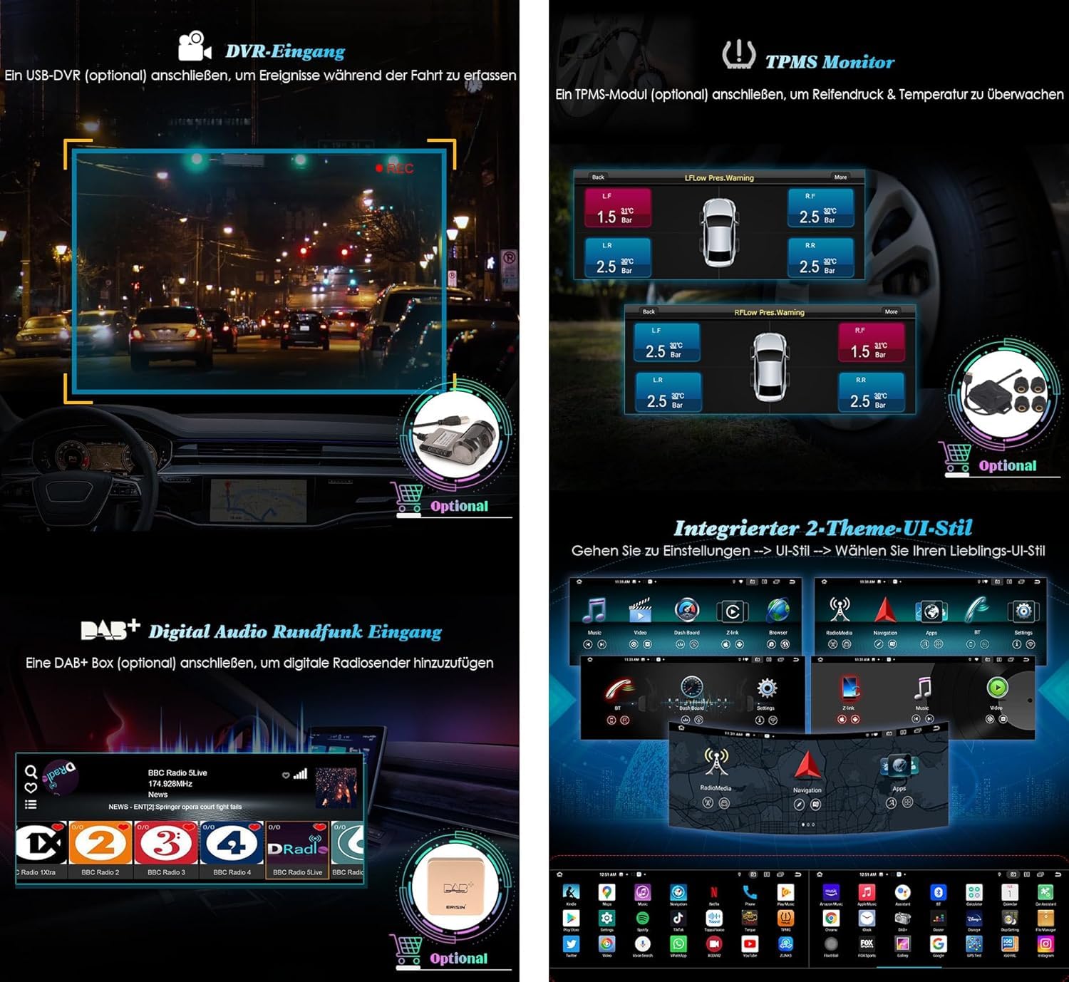 12,3" IPS ekran dotykowy 8 GB + 128 GB 8 rdzeni Android 14 DAB+ radio samochodowe do Mercedes Benz C/GLC/V klasa W205 X253 W447 GPS nawigacja CarPlay Android Auto WiFi Bluetooth 5.0 DSP USB CANbus