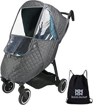 Bebamour Stroller Rain Cover Universal Stroller Accessory, Waterproof, Windproof Protection, Protect from Dust Snow, Baby Travel Weather Shield Dark Grey