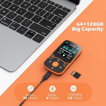 AGPTEK 64GB MP3 Player with Clip, A65 Bluetooth 5.3 Music Player for Sports