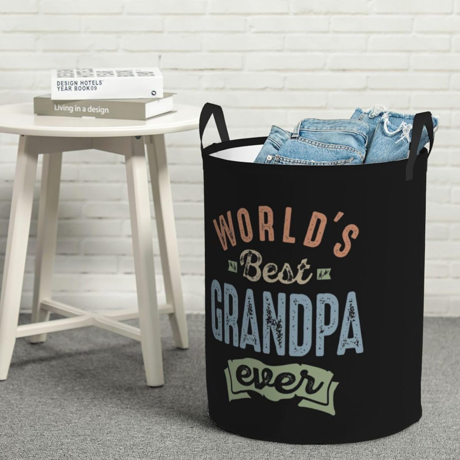World's Best Grandpa Large Laundry Basket,Bathroom,Waterproof,Collapsible Round Clothes Basket Freestanding Laundry Hamper