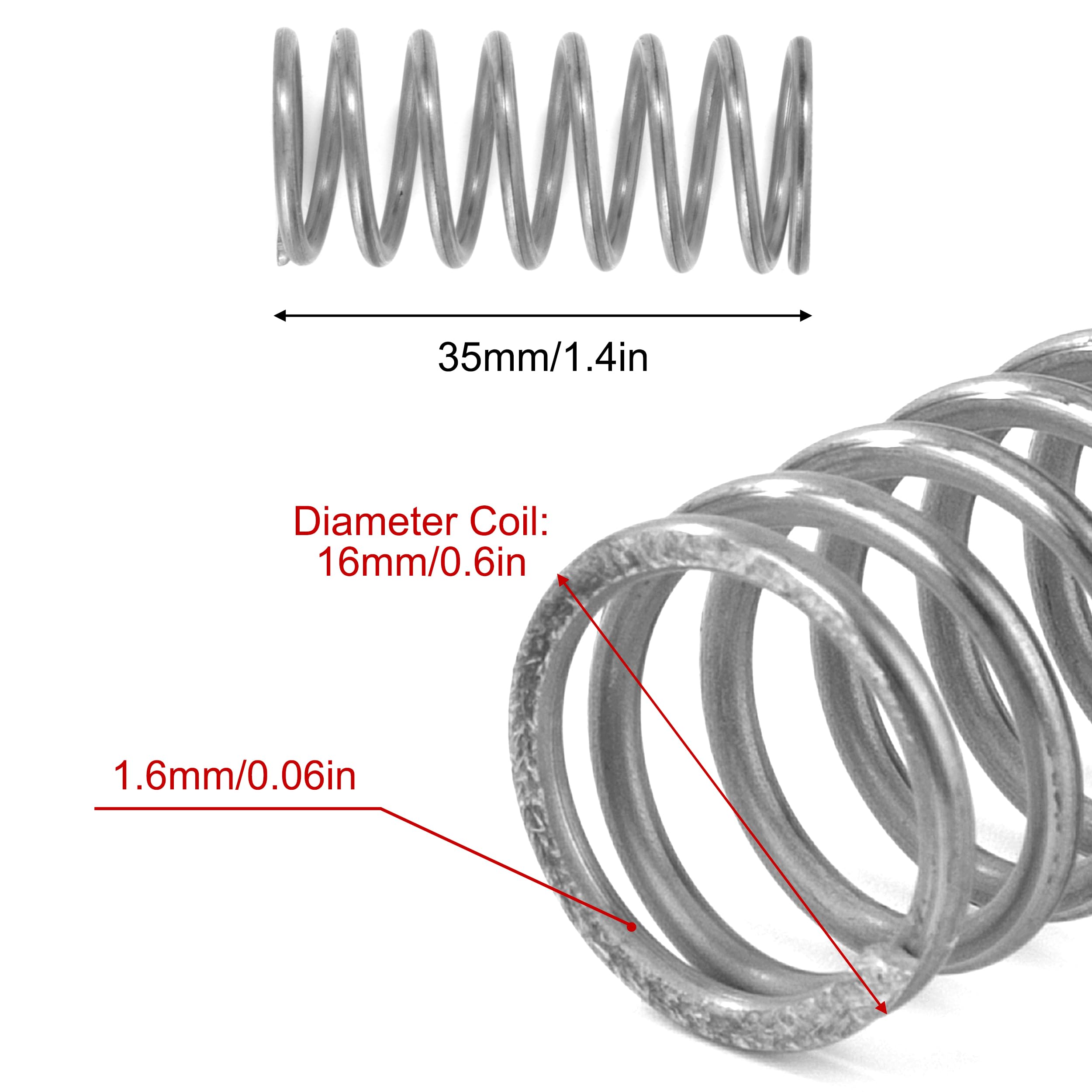 Acier Inoxydable 304 Ressorts Compression Acier Inox 304 - 20 Pièces 35mm - Fil 0.55mm - Force 1.4kg Ressorts Acier Inox 304