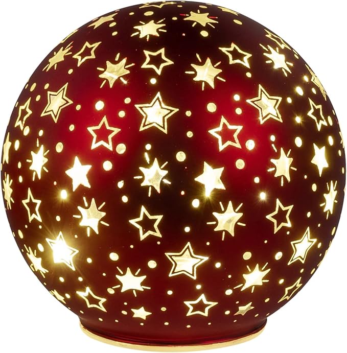 dekojohnson LEDGlasKugel mit Sternen und Timer Leuchtkugel Kugelleuchte Tischlampe