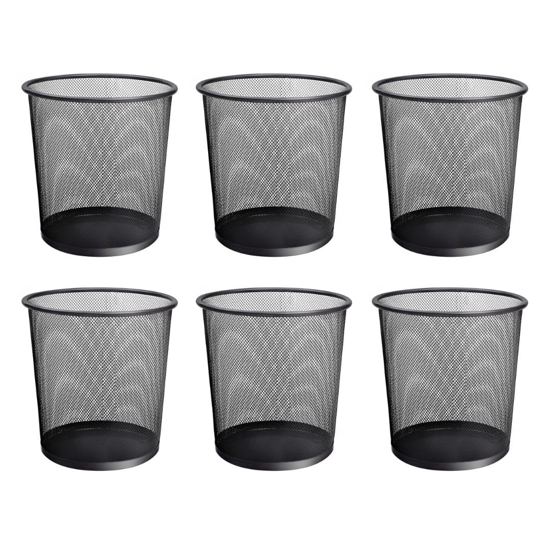 UTTAM Stylish Round Trash Can - Mesh Bin | Ideal for Home & Office | Non-Slip & Sturdy | Indoor Garbage Bin with Sleek Design | Perfect for Kitchen, Bedroom, Bathroom (6, Black)