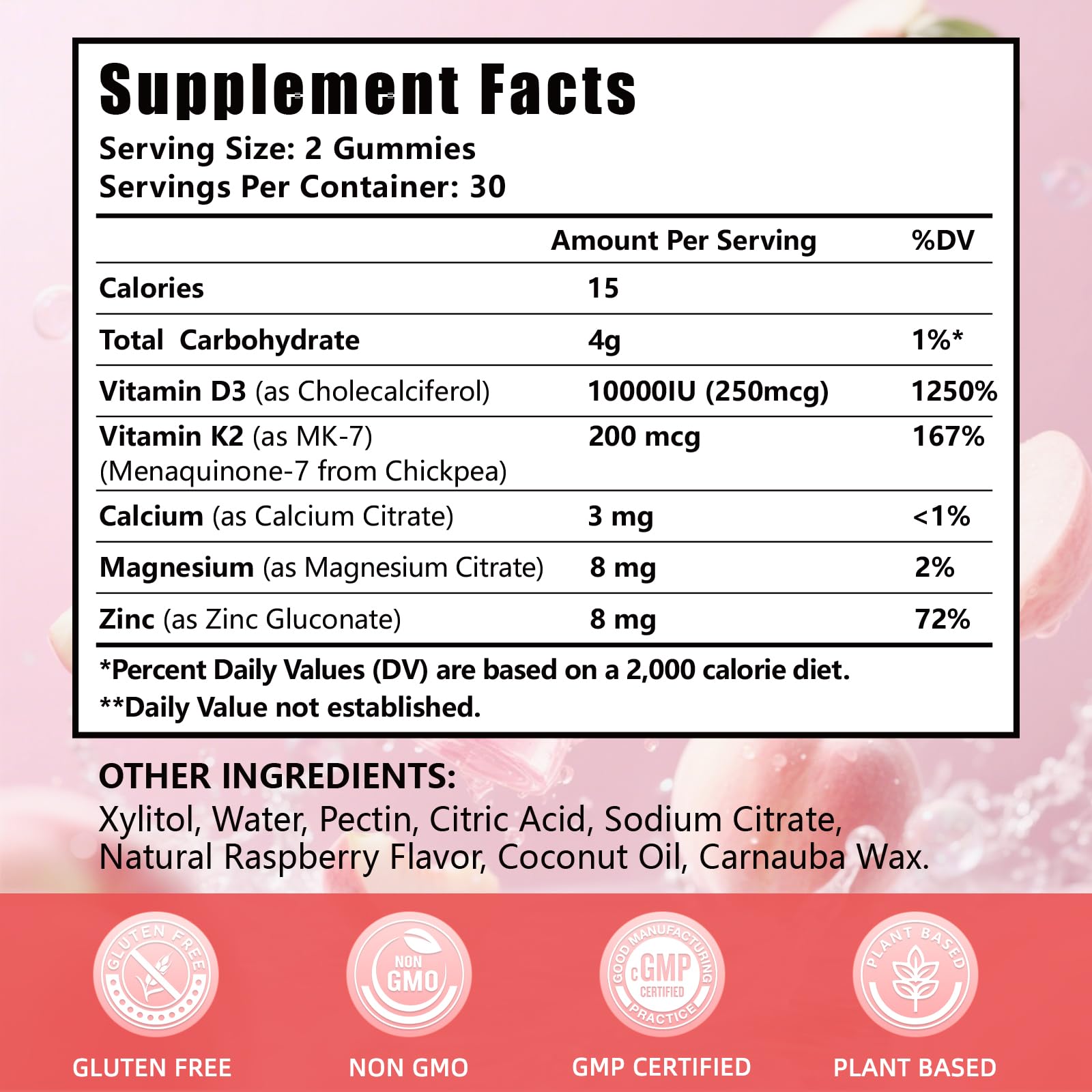 Vitamin D3 K2 Gummies 60 Count - 2 Pack - Peach Flavor,Vegan — Amazon image 2