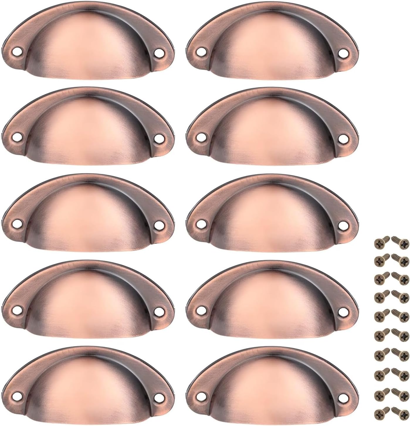 Yetaha 10 Packs Vintage Cup Pulls, 3.23" x 1.38" Cabinet Drawer Pull, Decorative Kitchen Handles, Brushed Red Copper Furniture Hardware Handle