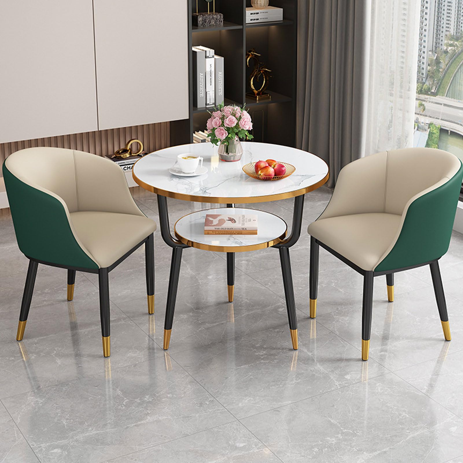 Set da pranzo rotondo per 2 persone, RUANLOV Set di 3 pezzi: tavolino rotondo piccolo con 2 sedie per cucina, caffè, conferenza, ricevimento, negoziazione