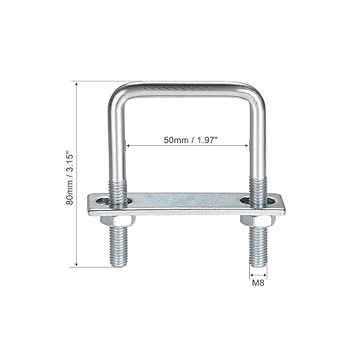 Miniatura 22 de uxcell Pernos cuadrados en U de 1-3/8 "(35 mm) de ancho interior de acero al carbono M8 con tuercas, placa, arandelas