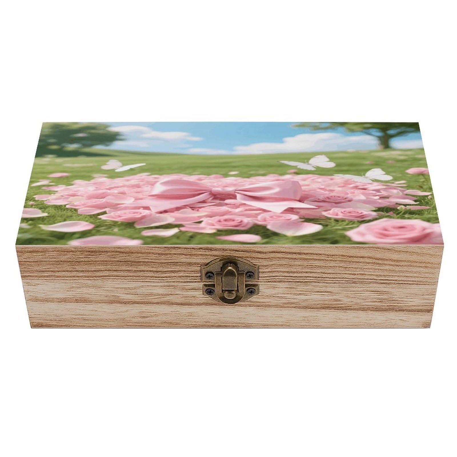 VstaDank Flowers Wooden Storage Box Vintage Wood Box with Lid Large Wooden Jewelry Boxes DIY Wood Gift Boxes Exquisite Jewelry Case Art Stash Keepsake Storage Case