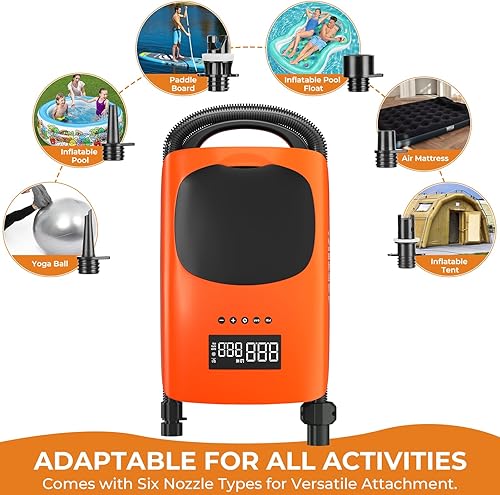 Miniatura 6 de AGPTEK Bomba de tabla de remo de alta presión de 22 PSI, bomba de aire eléctrica SUP, bomba de tabla de remo portátil, función de inflado y