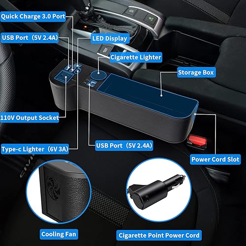 Miniatura 3 de Organizador de llenado de espacio para asiento de automóvil con inversor de corriente de protección múltiple de 12 V CC a 110 V CA, 4 USB de carga