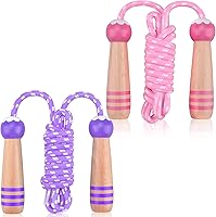 Vista 8 de Lorvain Cuerda de saltar para niños, cuerdas de saltar ajustables para niñas y niños pequeños, cuerda de saltar de algodón con mango de madera
