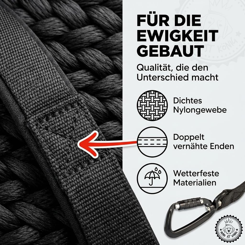 HUND IST KÖNIG Schleppleine 10m für Hunde 12-70kg - Lange robuste Hundeleine mit Griffpolster & Sicherheitskarabiner - Trainingsleine + eBook, Hundeleine 5m, 10m, 15m, 20m