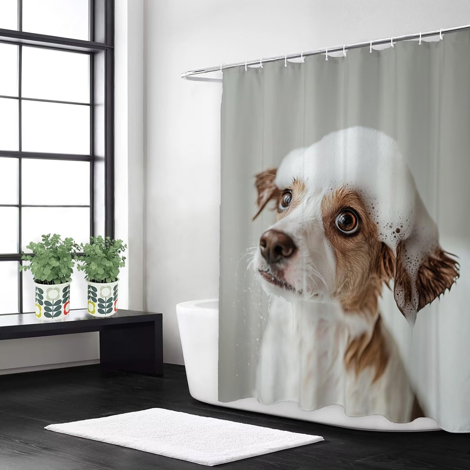 Rideau de douche 120x200 lavable blanc avec crochets pour salle de bain