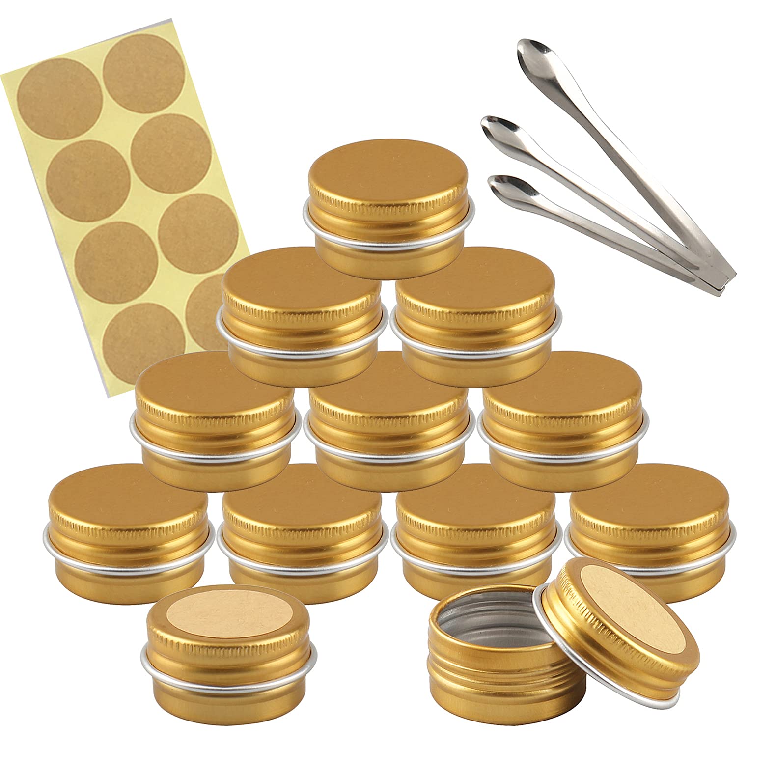 DLIBUY 50 Pcs Empty Round 5ml 5g Gold Aluminum Tin Jars with Screw Lids, Cosmetics Lip Balm Containers Pots for DIY Candle Salve Powder Crafts Storage