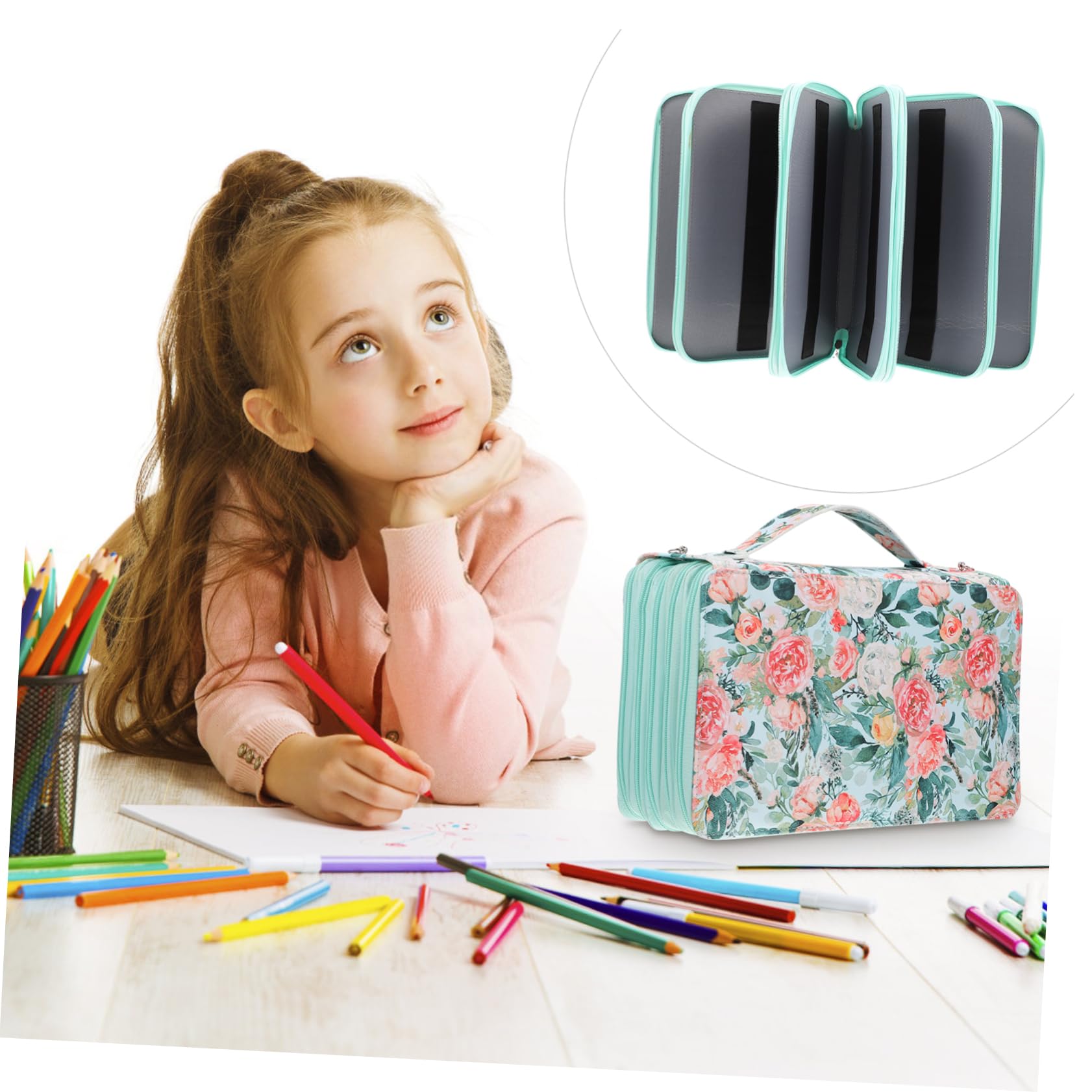 NUOBESTY Astuccio Portapenne Multistrato 360 Fori Grande Verde | Tessuto Oxford, Chiusura a Zip, Anelli Elastici, Ufficio e Scuola, Formato Portatile