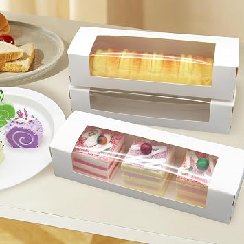 20 Pack Macaron Boxes, White Small Dessert Boxes with Stickers