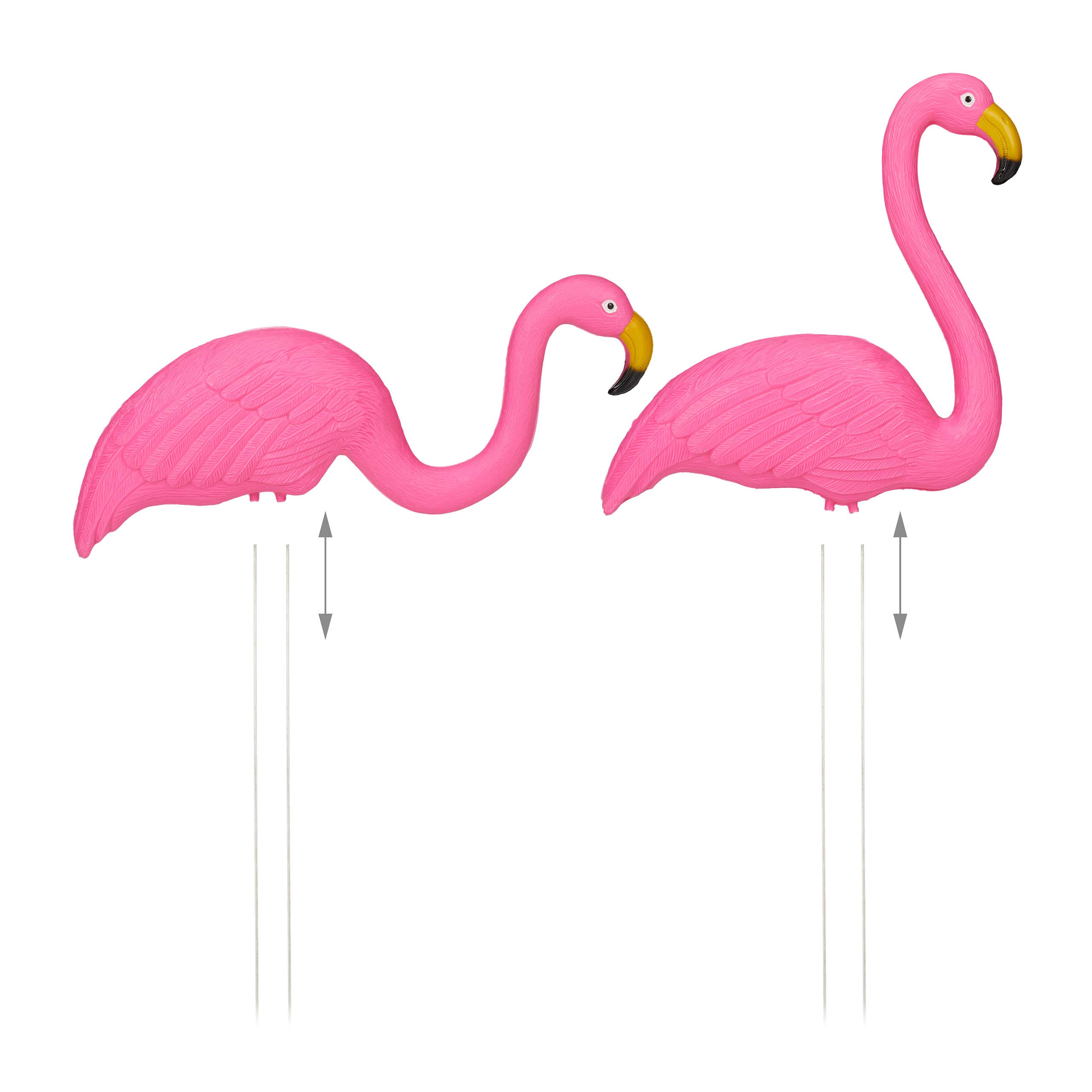 Relaxdays Fenicottero Decorativo, Set da 2, Arredo da Giardino, Fascino Tropicale, in Plastica e Metallo, 2 Misure, Pink