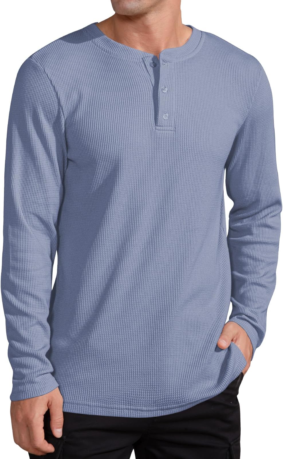 QUALFORT Men's Waffle Henley Shirt, Long Sleeve Cotton Blend Thermal Pullover Top