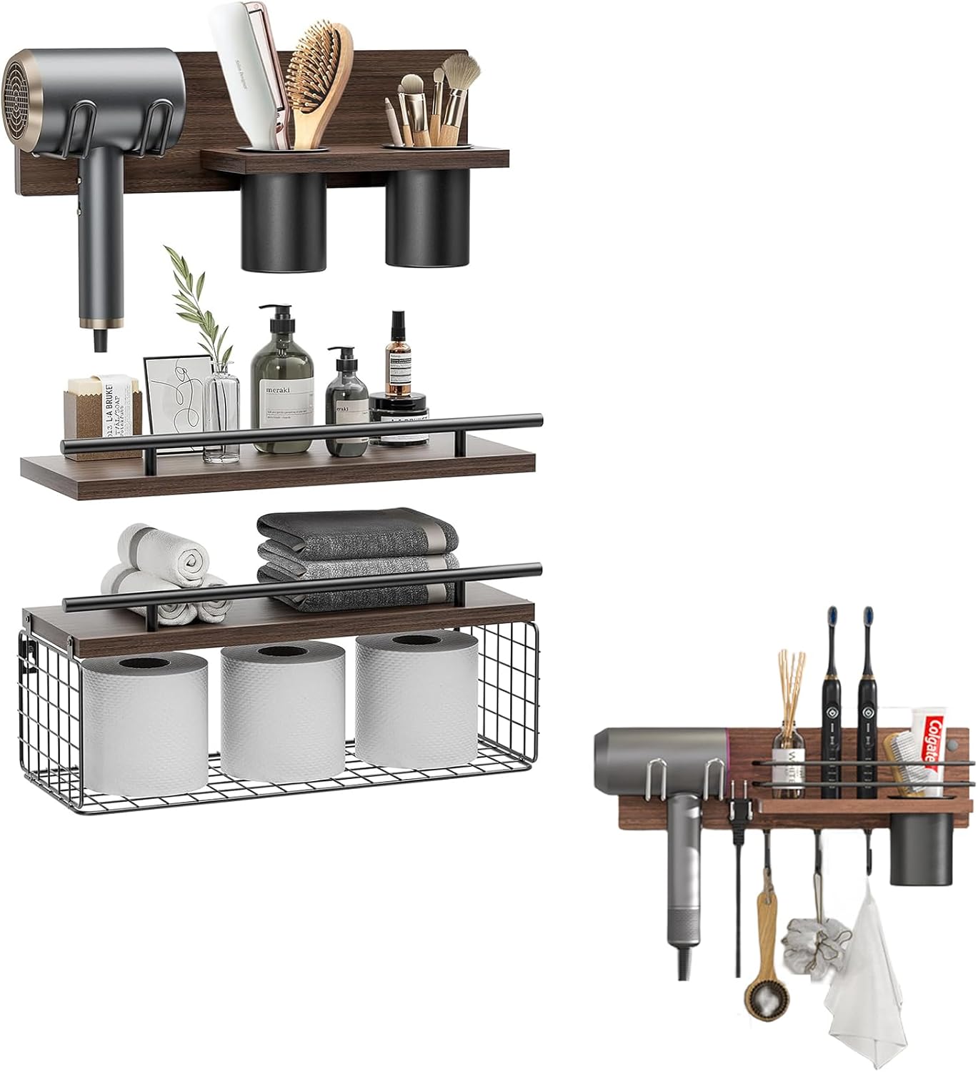 RoleDes Bathroom Floating Shelves with Hair Dryer Holder