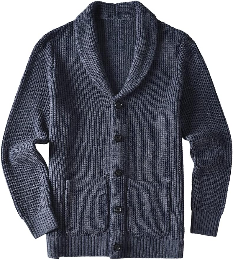 Men's Casual Slim Thick Knitted Shawl Collar Cardigan Sweaters Pockets