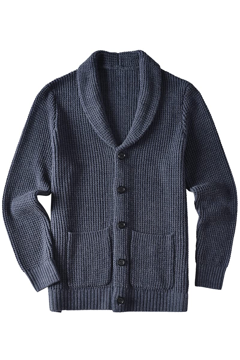 Men's Casual Slim Thick Knitted Shawl Collar Cardigan Sweaters Pockets