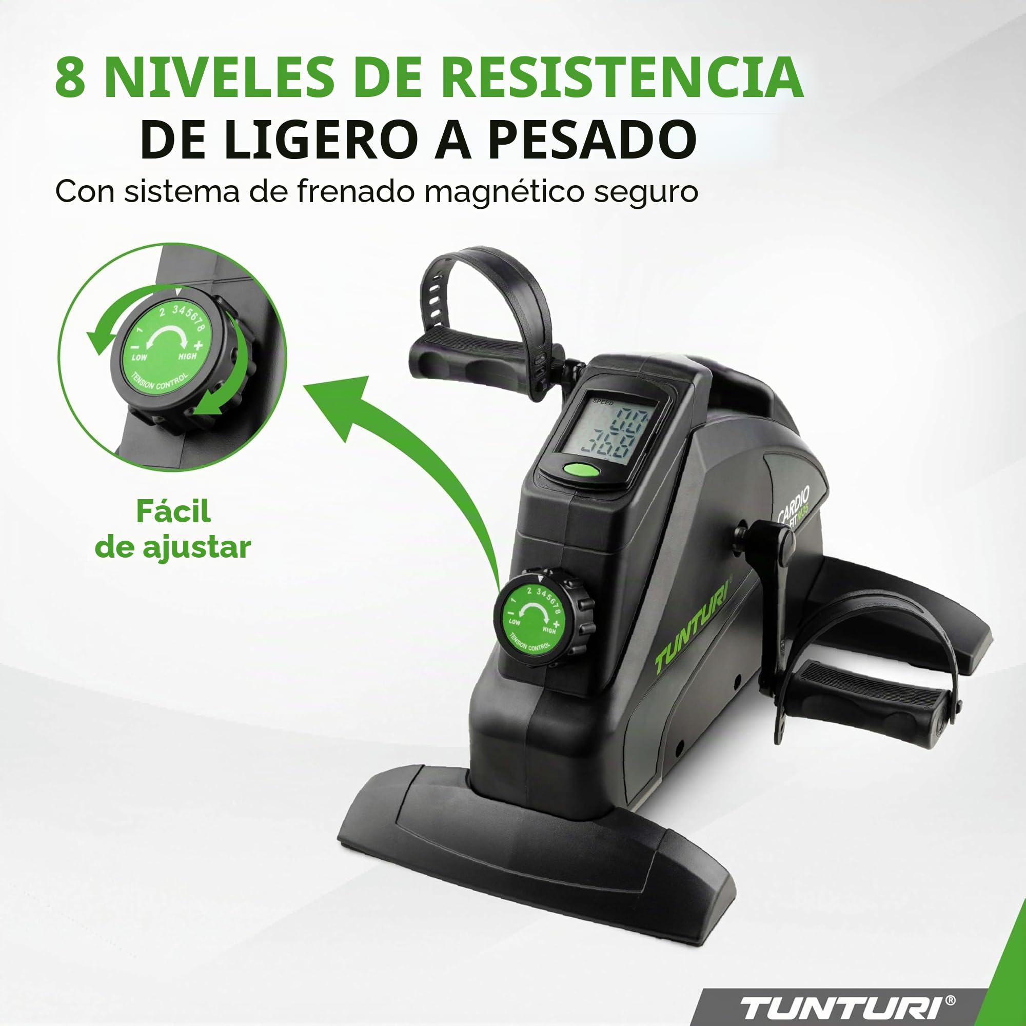 Tunturi Cardio Fit M35 Mini bicicleta estática / Mini Bike / Sistema de freno magnético - con pedales para entrenamiento de brazos y piernas - computadora de Entrenamiento