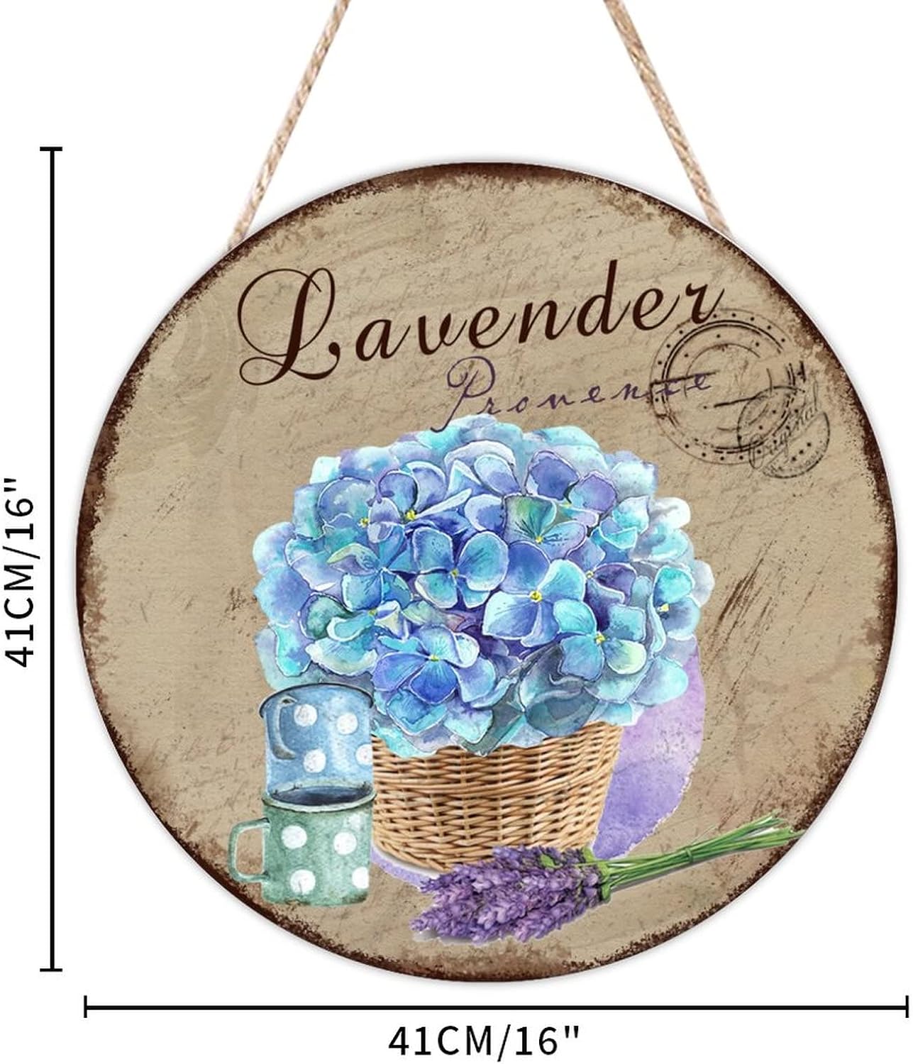 Floral Front Door Round Wood Sign, Lavender Wood Door Sign, Custom Calligraphy 16x16in Wall Hanging Sign Plaque for Front Door Entryway Porch Bar Pub Farewell Party Housewarming Gifts