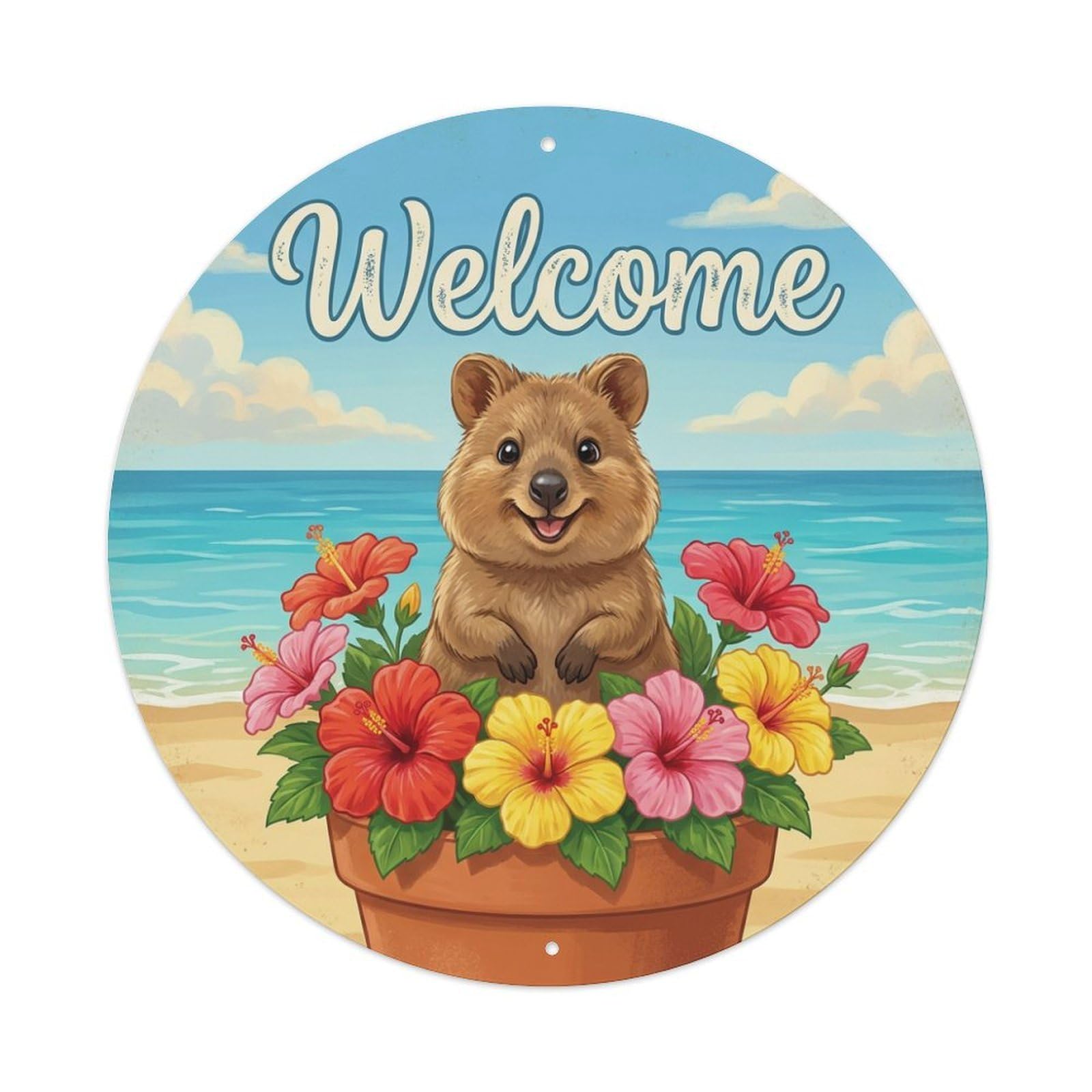 Metal Tin Sign Welcome Quokka Beach Smile