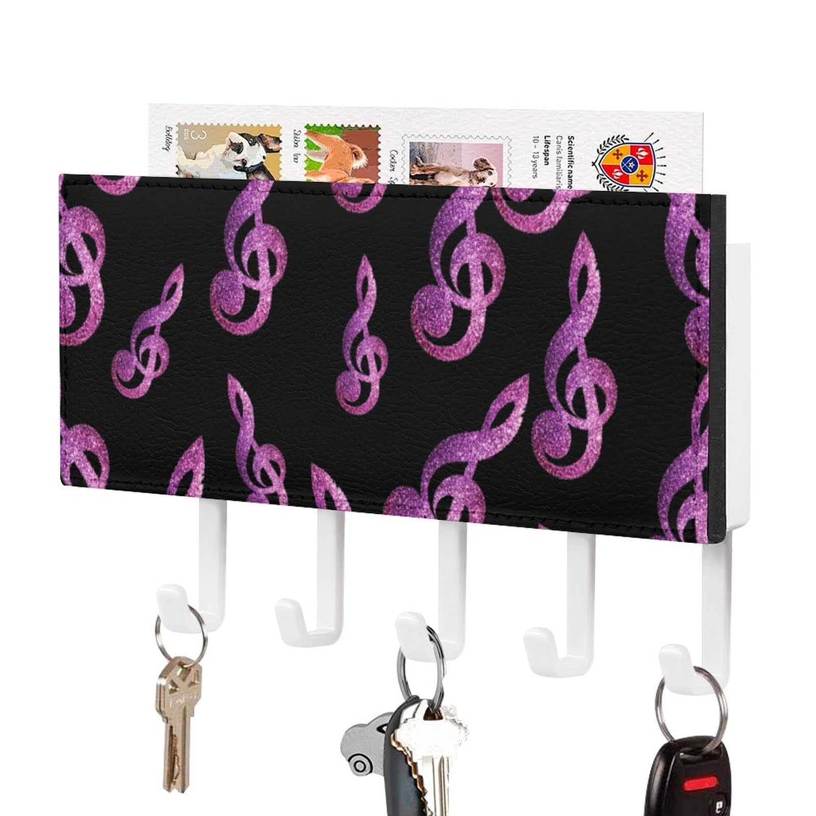 NCLQVJXZKHW Glittery Music Note Key Holder with 5 Hooks Key Hooks Wall Mounted Key Racks Key Hanger Organiser Shelf