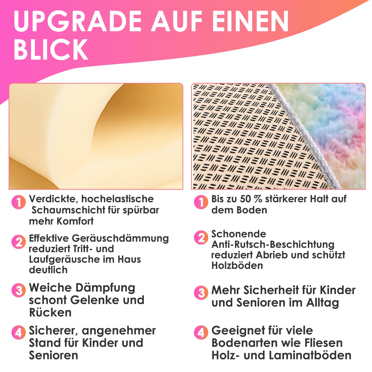 Teppich Wohnzimmer 160 x 230 cm Regenbogen Waschbar Rutschfester Hochflorteppich Kinderzimmer Schlafzimmer Flauschiger Teppiche