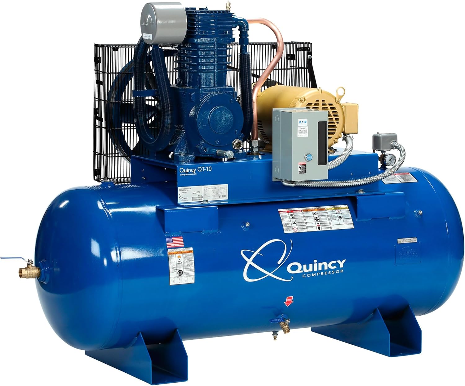 Quincy QT-10 Splash Lubricated Reciprocating Air Compressor - 10 HP, 230 Volt, 3 Phase, 120 Gallon Horizontal, Model Number P2103DS12HCB23