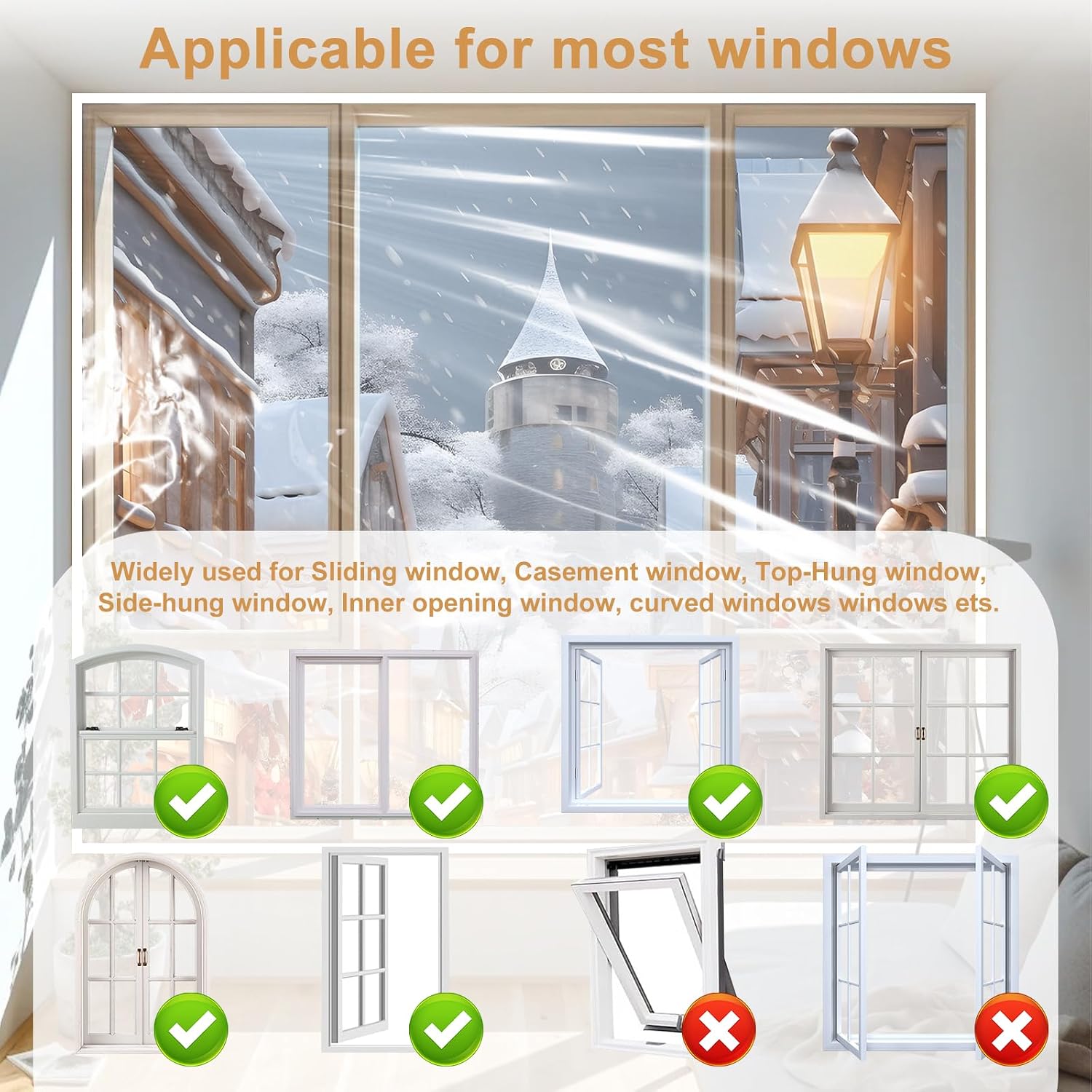 Adjustable Window Insulation Kit for Winter Keep Cold Out, Cuttable Transparent Film with Adhesive Straps, Reusable Plastic Film for Winterizing Thicken Thermal Insulation (3 Set-47inX63in)