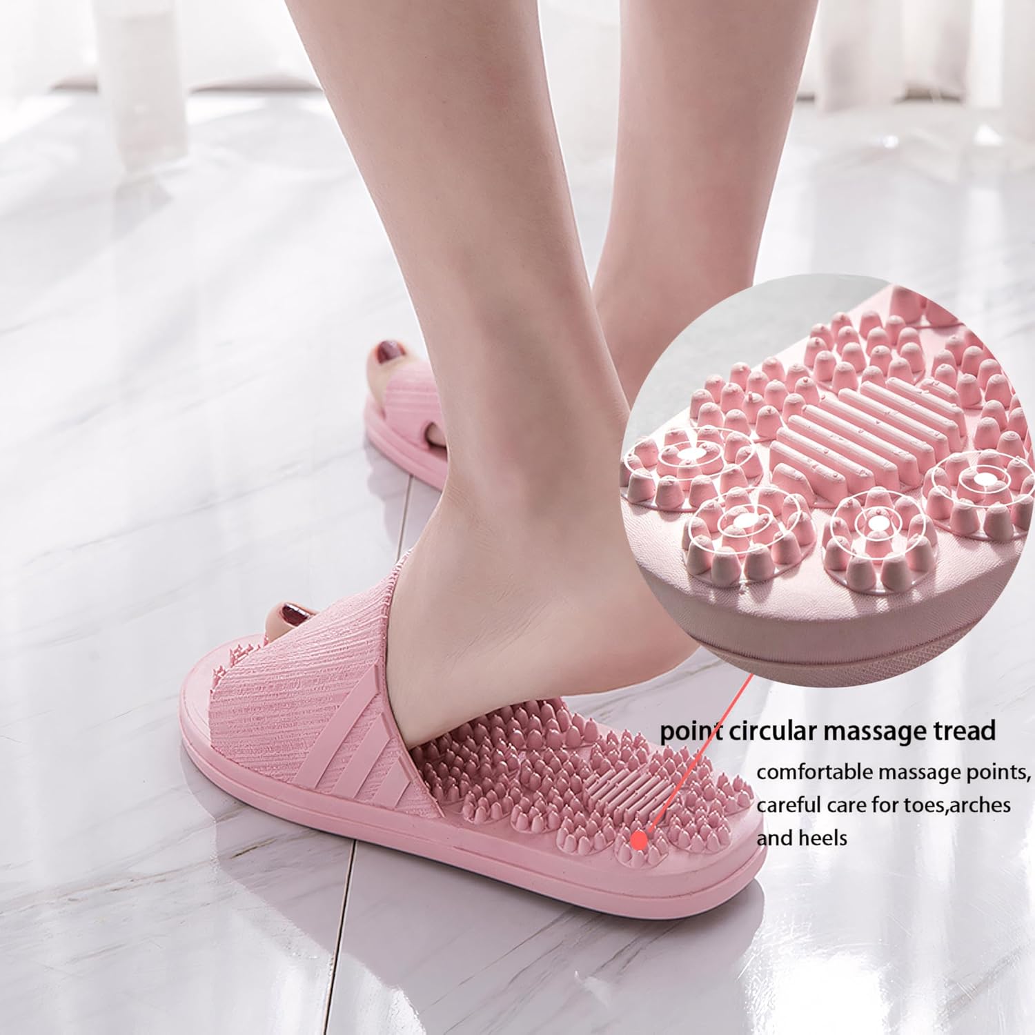 V-shine Acupressure Reflexology Slippers for Foot Acupoint Massage, Shiatsu Arch Pain Relief, Non-Slip Massage Shoes for Bath Shower (Gray, 7.5-8) - Image 4