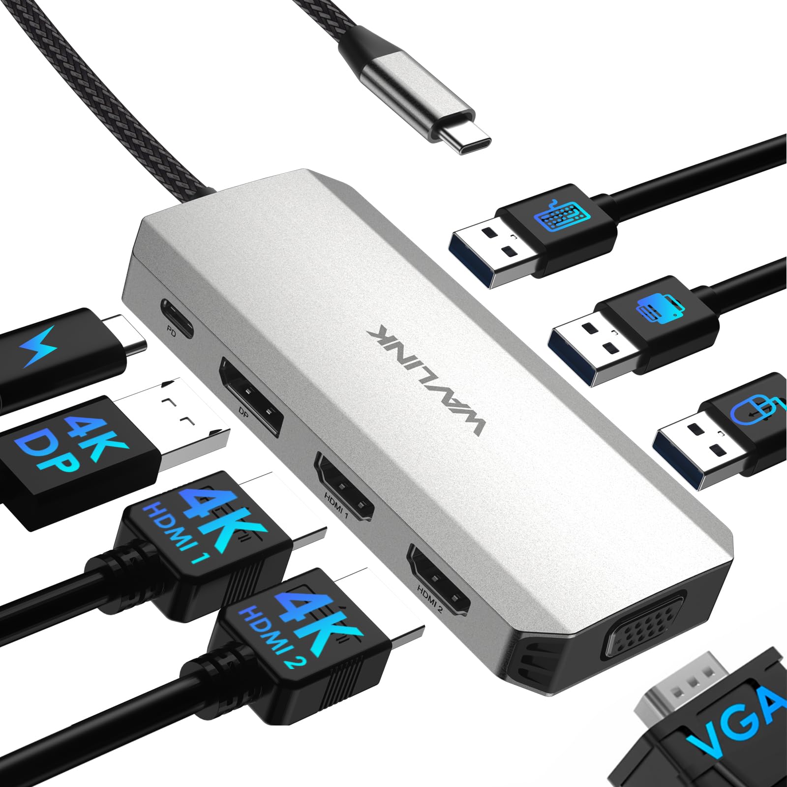 WAVLINK Estación de acoplamiento para laptop, monitores cuádruples, HDMI