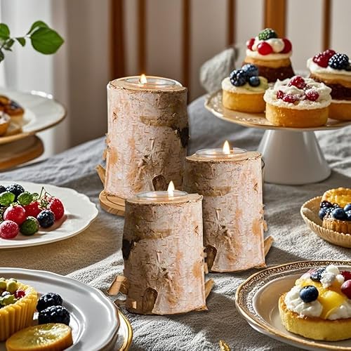 Miniatura 6 de Estaca de madera con portavelas de cristal, 3 portavelas cilíndricos para centros de mesa, comedores y decoraciones de boda se pueden decorar con