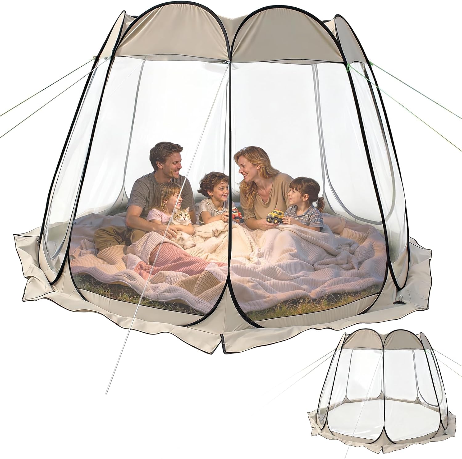 8-Person Instant Pop Up Tent for Parties - Weather Proof Bubble Tent Dome with Vents - Large Outdoor Camping Shelter & Beach Shade, Carpas para Patio & Pop Up Canopy Alternative Khaki