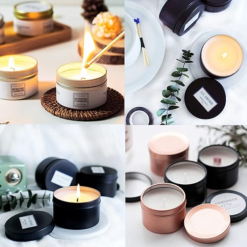 Miniatura 7 de Unixing 16 latas de velas de 4 onzas para hacer velas de bricolaje, recipientes redondos de metal para hacer velas, artes y manualidades,