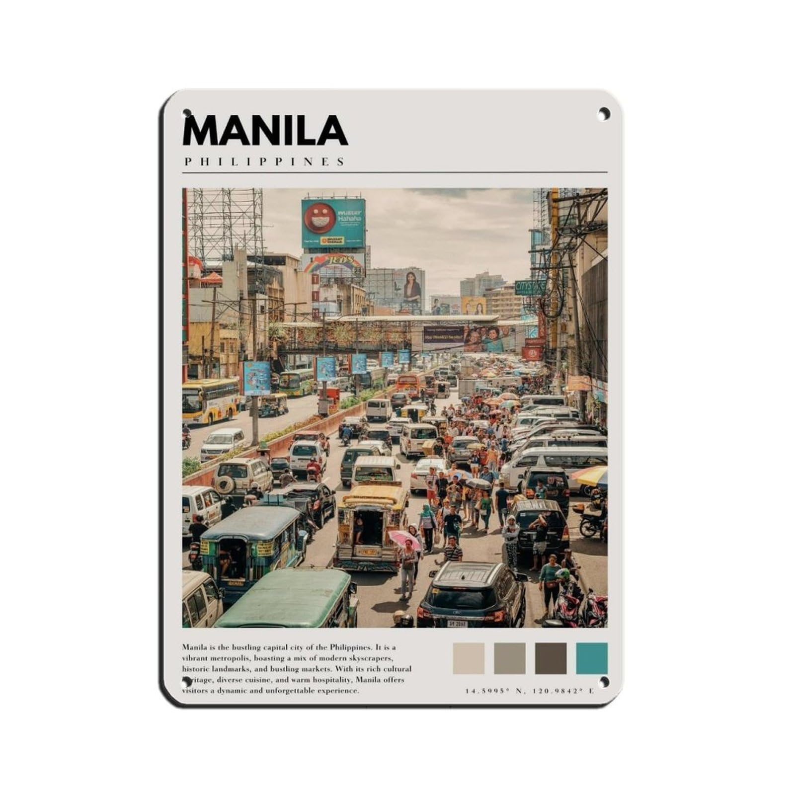 Manila Philippines Poster Manila Art Retro Poster Metal Tin Sign Chic Art Retro Iron Painting Bar People Cave Cafe Family Garage Poster Wall Decoration 12x16inch(30x40cm)