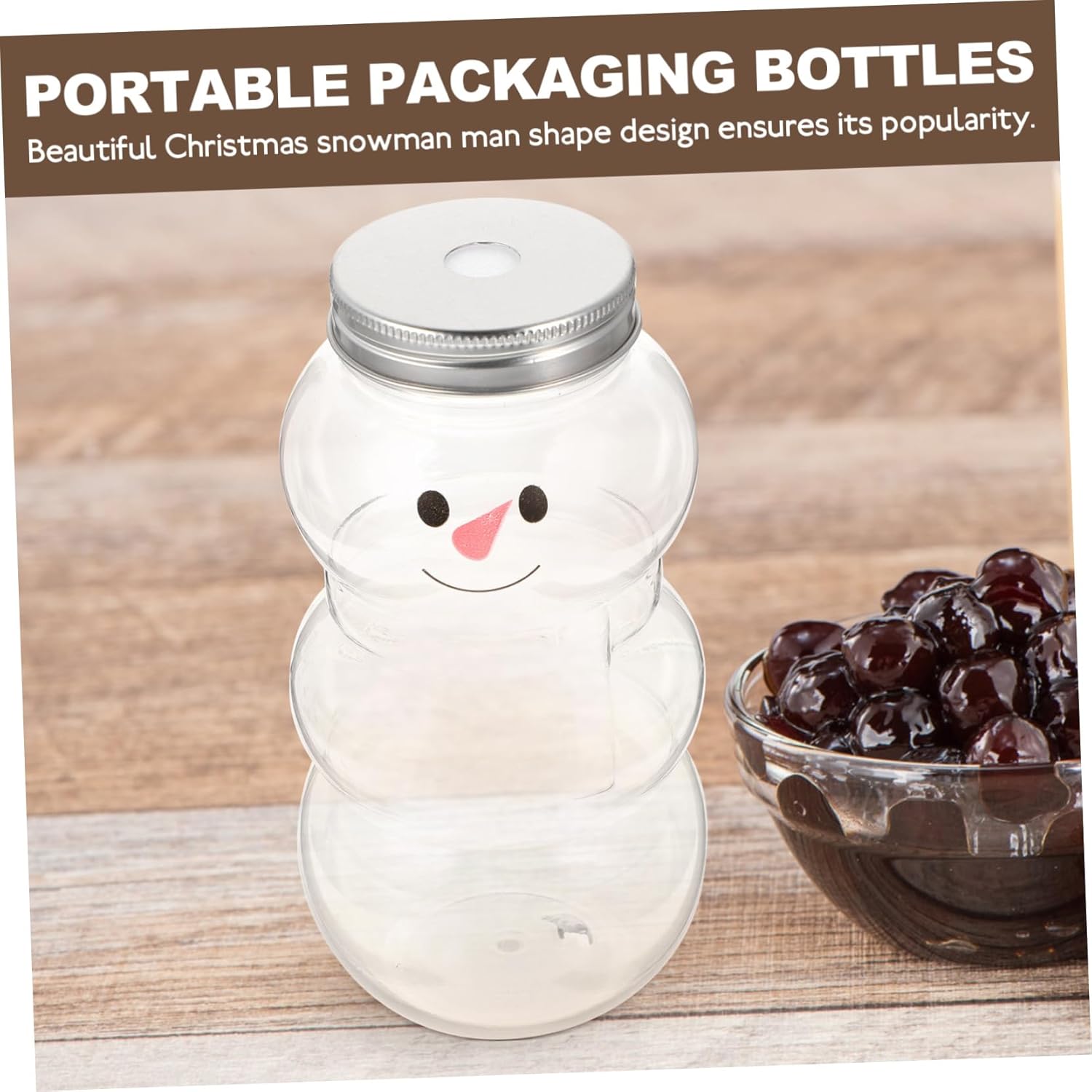 10Pcs Christmas Snowman Beverage Bottles with Silver Perforated Caps Portable Empty Juice and Milk Bottles for Party Drinks Odorless Pet Containers for Outdoor Use