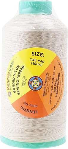 Miniatura 113 de Mandala Crafts Hilos de coser resistentes de nailon consolidado, hilo para tejer jeans de cuero, hilos de tapicería marina al aire libre, Beige