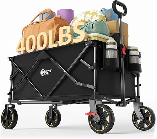 Portal Carro plegable plegable, 400 libras de alta resistencia plegable con ruedas y freno, carritos de comestibles utilitarios para acampar al aire