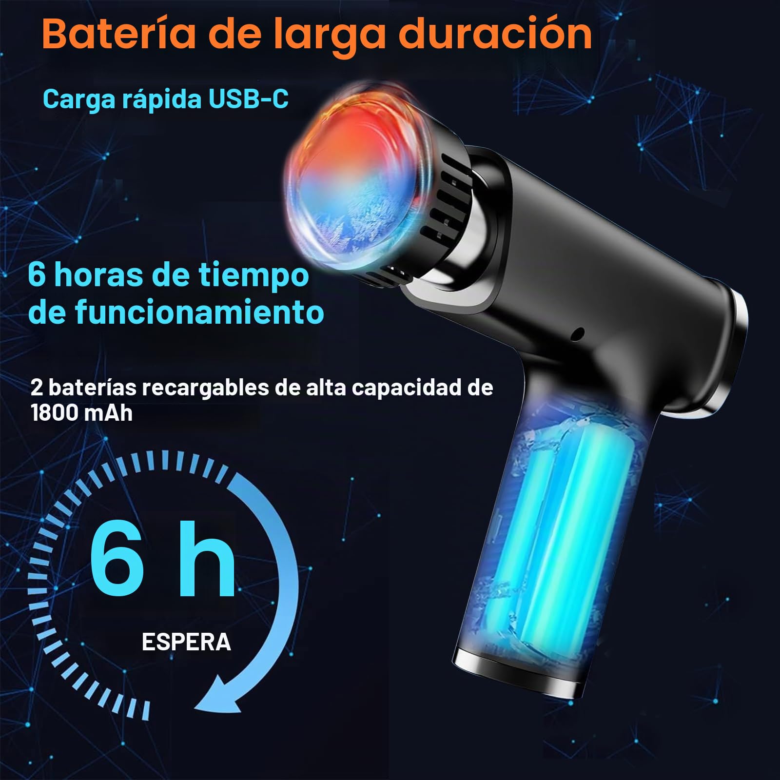 Pistola de Masaje Muscular Calor y frío, Pistola Masaje Massage Gun, Masajeador de Músculos de Tejido Profundo y 3600mAh Batería 12mm Amplitud 9 cabezales, para Aliviar el Dolor Muscular Negro