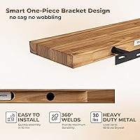 Vista 5 de Axeman Estantes flotantes de madera de olmo rústico para pared, estante de pared de 48 x 8 pulgadas de profundidad con soporte invisible, estantes