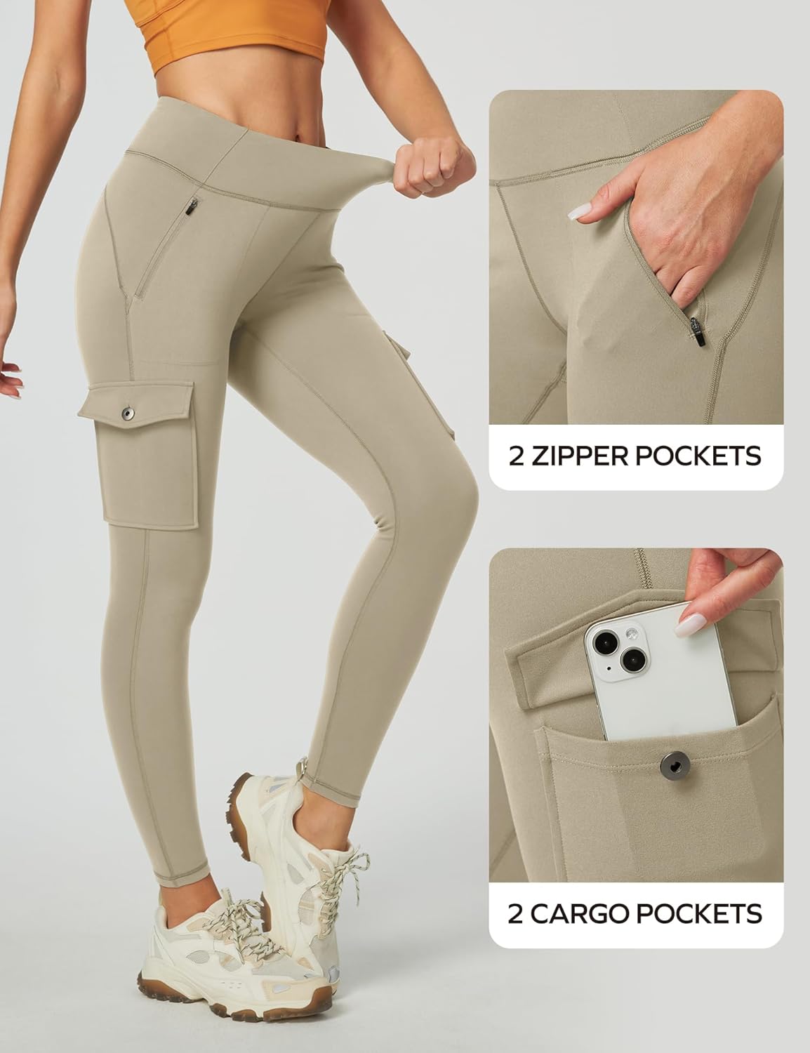 Ewedoos Hiking Pants Women Leggings with Zipper Pockets Water Resistant Workout Compression Leggings Tummy Control UPF50+ - Image 4