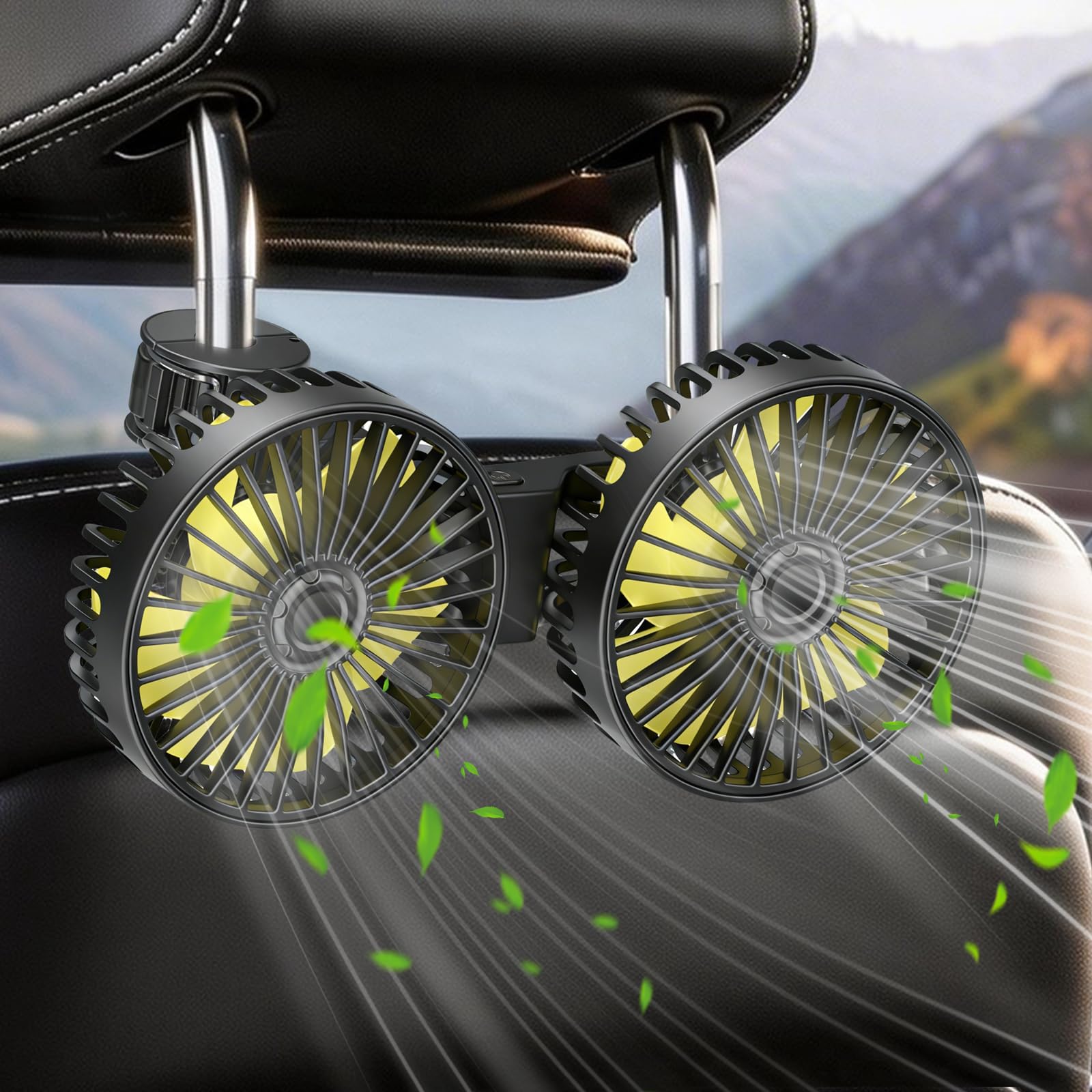 Qidoe Ventilatore Auto 12V: Ventole Portatile USB per Auto - Doppia Testa 3 Velocità Silenziose Rotazione 360° Aria Fresca per Sedili Posteriori, Bambini e Animali - Per SUV, Furgoni, Camper e Viaggi