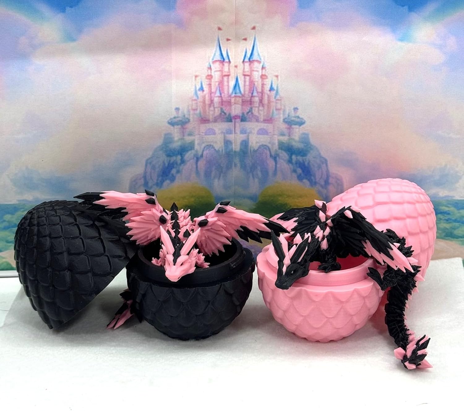 Crystal Winged Dragon with Dragon Egg, 2 PCS 3D Printed Articulated Dragon with Wings, Black Crystal Winged Dragon, Fidget ADHD Autism Toy CW004BE-CW008GE
